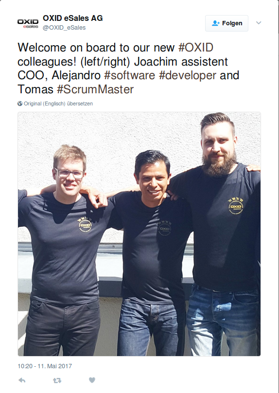 Joachim (Assistant COO), Alejandro and Tomas as new developers in OXID core team